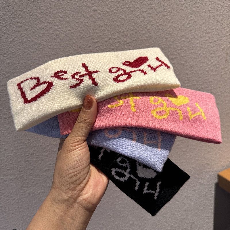Trdy Knitted Elastic Solid Color Korean Style Casual Sports Wide Headband, Face-washing Letter "girl" Headband For_voghion.com
