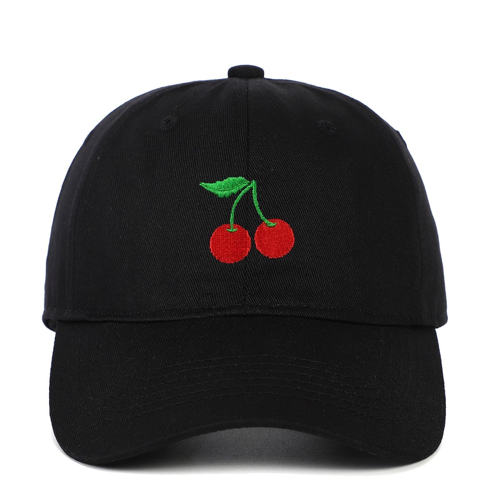 B0110 Berretto da baseball morbido per uomo e donna, nuovo berretto a becco d'anatra con ricamo di ciliegie, protezione solare per viaggi all'aperto_voghion.com
