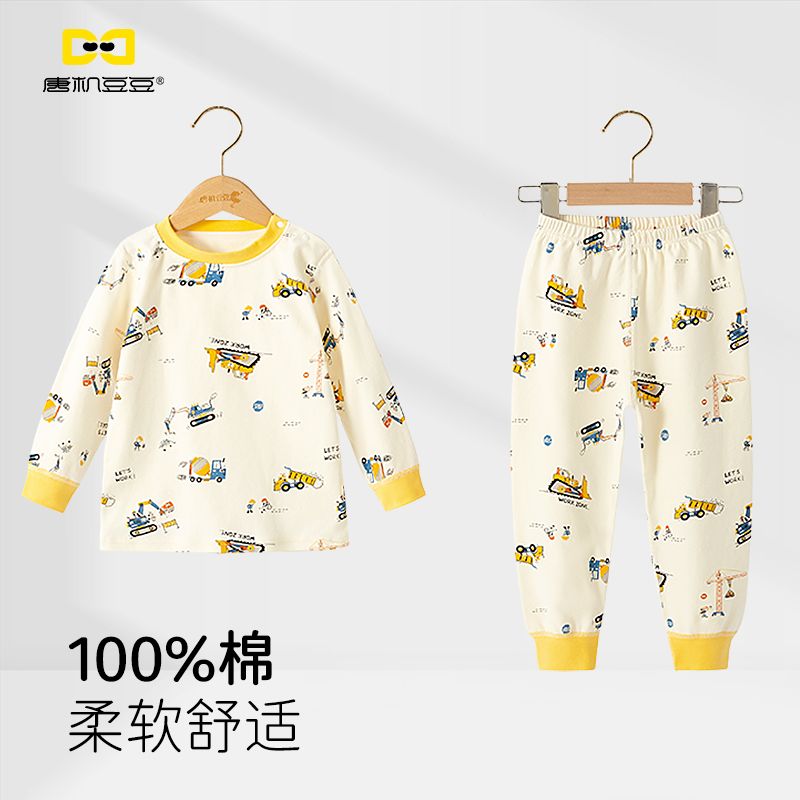 唐机豆豆男童家居服卡通全棉挖掘机印花新疆棉睡衣2025秋季新款