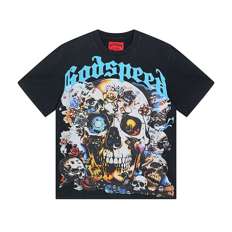 High Street Trendy Brand Heavy-Duty Washed Distressed Skull Letter Print_viptrois.com