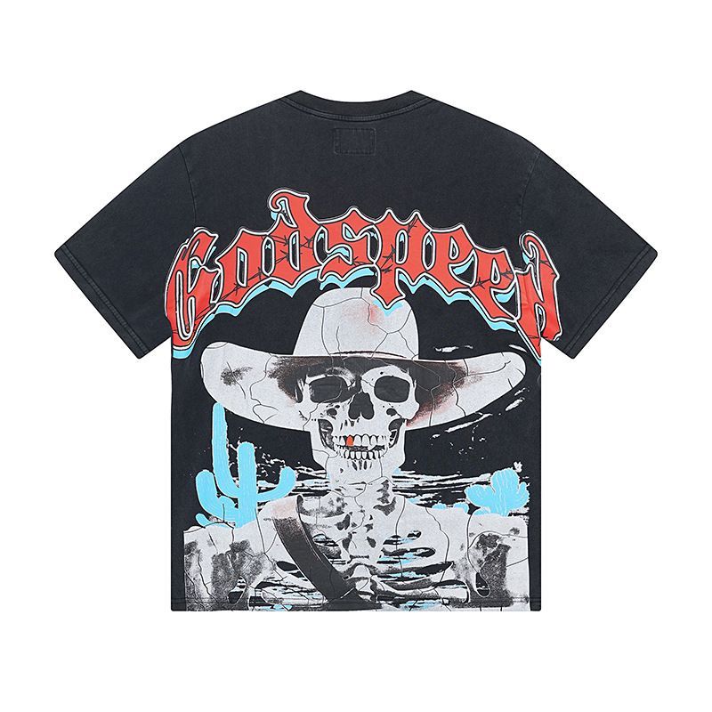 High Street Trendy Brand Heavy-Duty Washed Distressed Skull Letter Print_viptrois.com
