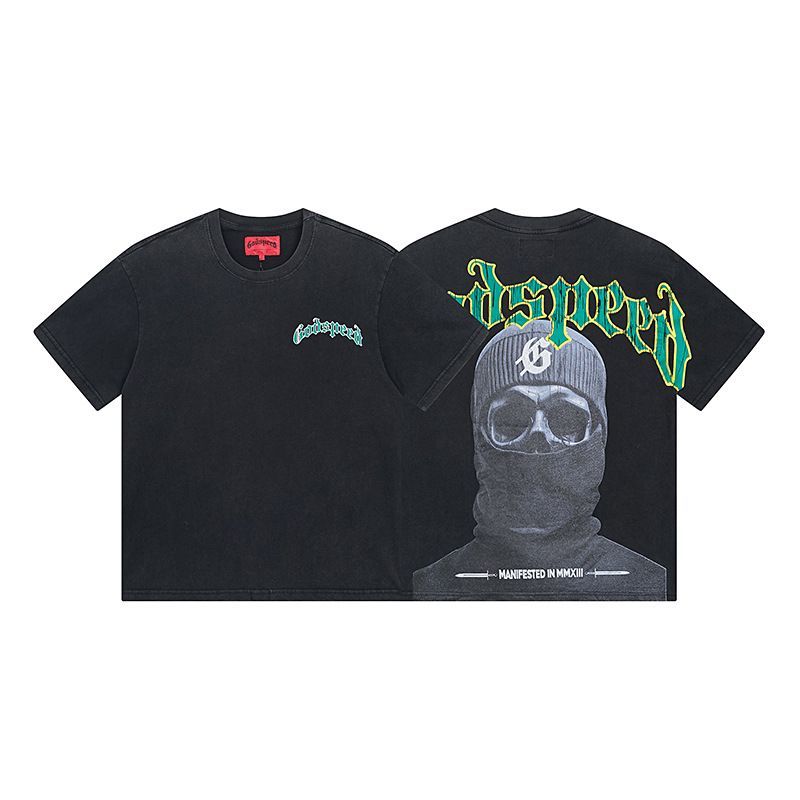High Street Trendy Brand Heavy-Duty Washed Distressed Skull Letter Print_viptrois.com
