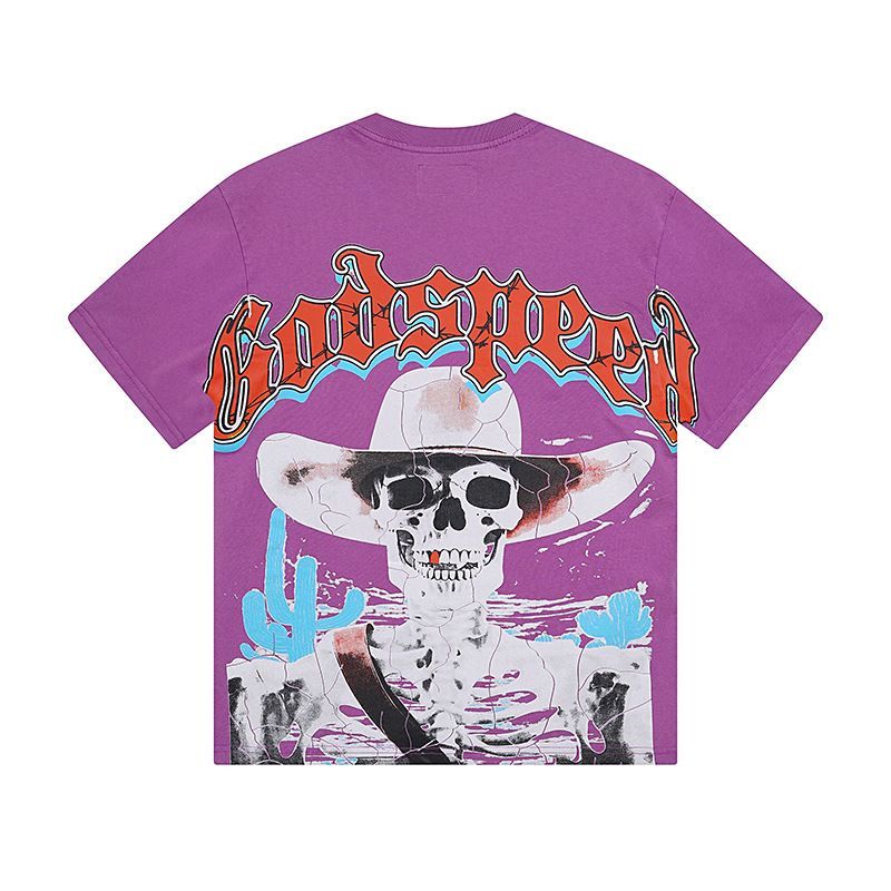 High Street Trendy Brand Heavy-Duty Washed Distressed Skull Letter Print_viptrois.com