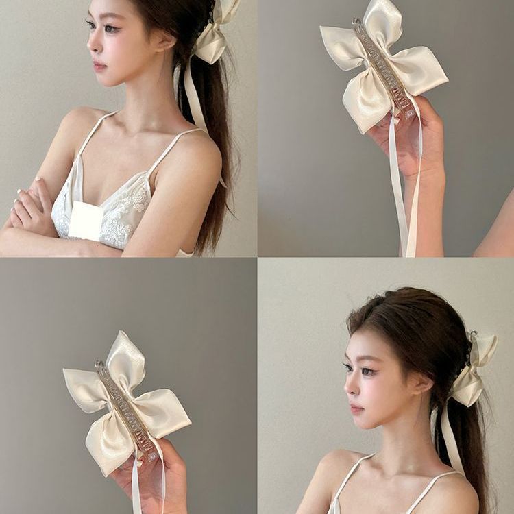 Fermaglio a banana con fiocco in raso stile coreano donna_voghion.com