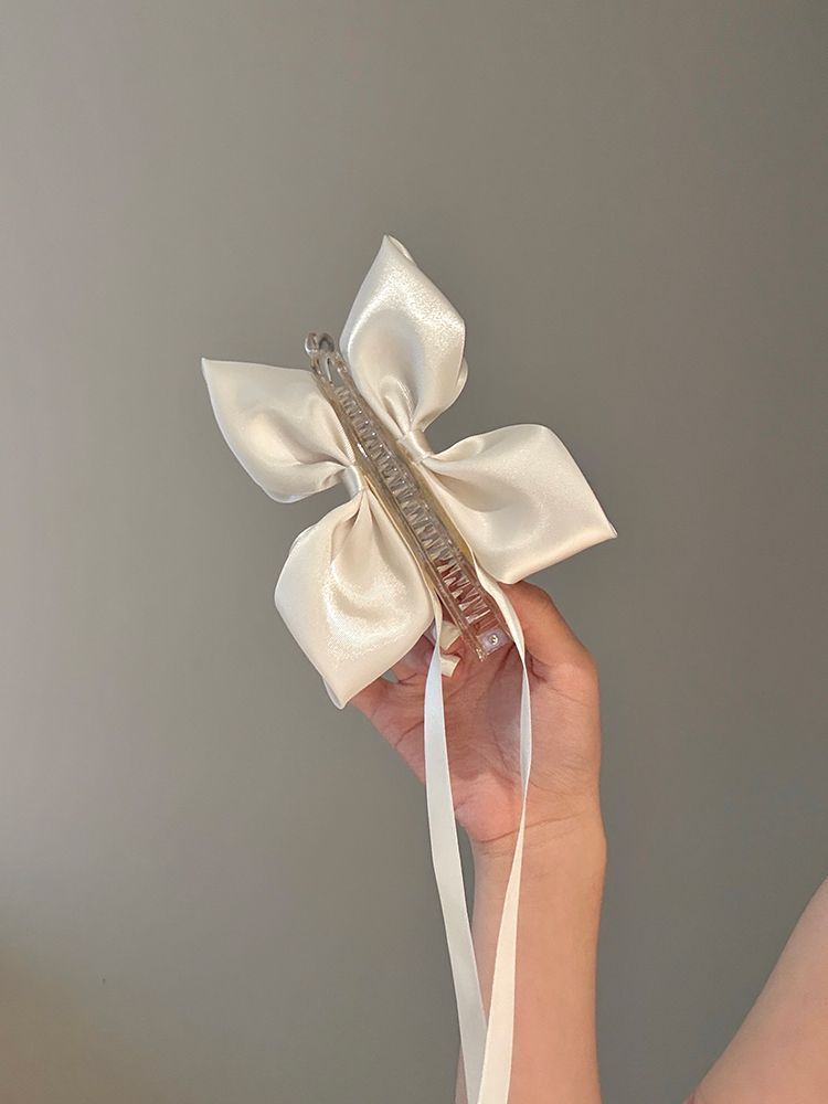 Fermaglio a banana con fiocco in raso stile coreano donna_voghion.com
