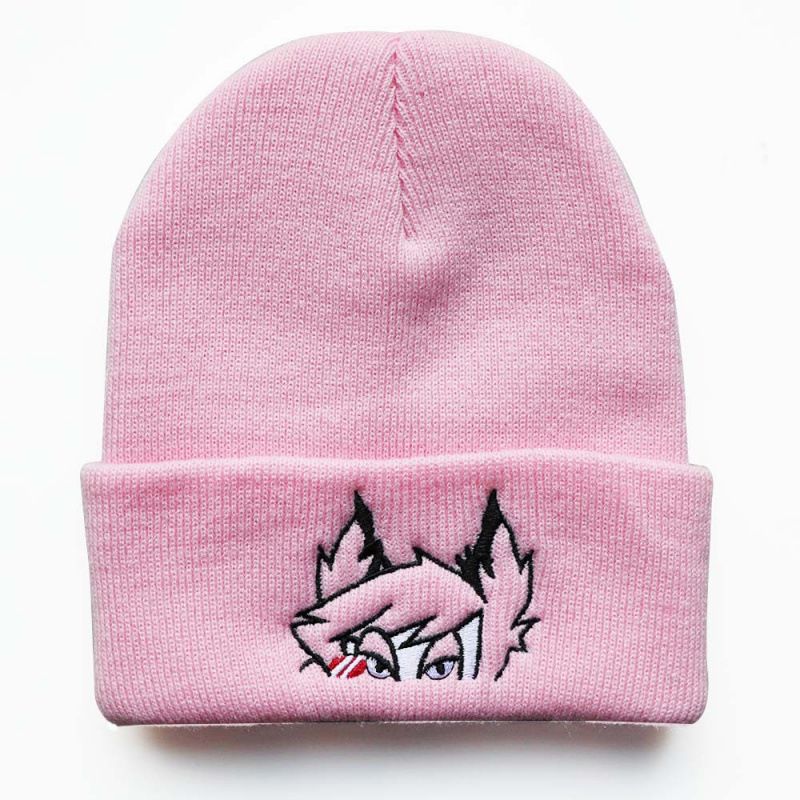 Bonnet en laine tricoté chaud pour homme et femme, idéal pour l'automne et l'hiver, avec broderie œil de renard style anime._voghion.com
