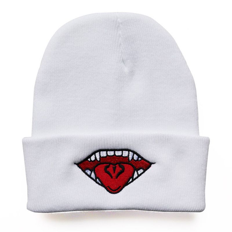 Neue Strickmütze mit großem Zungenmotiv und Stickerei für Damen und Herren, ideal für Herbst und Winter. Warme Wollmütze für Studenten._voghion.com