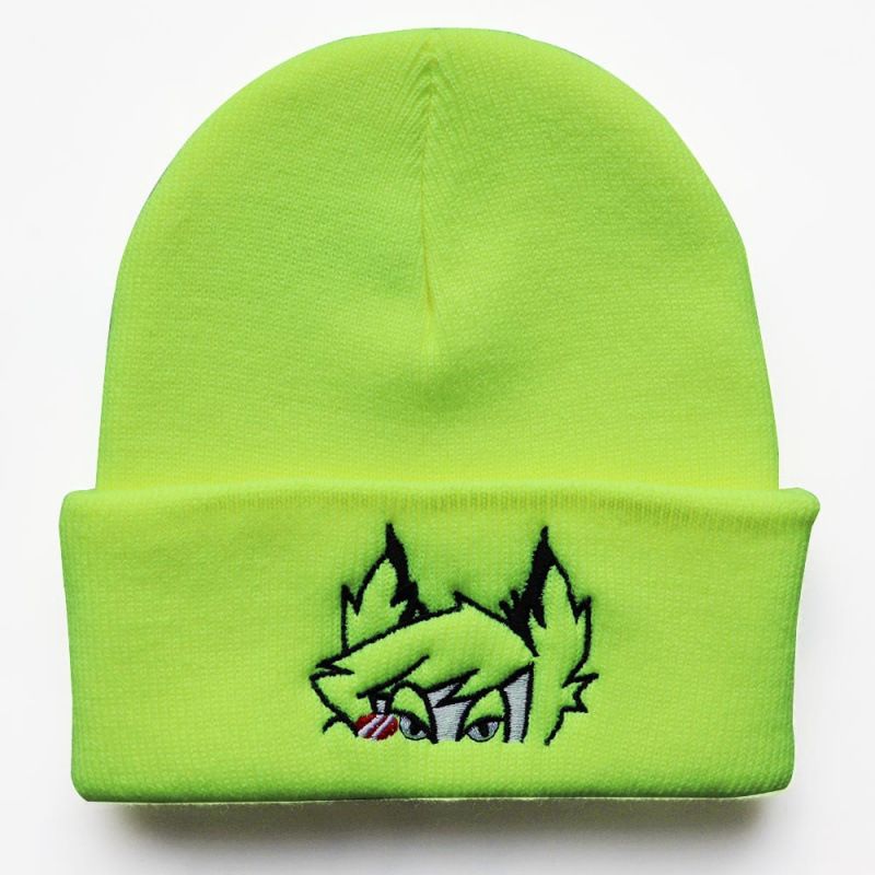 Bonnet en laine tricoté chaud pour homme et femme, idéal pour l'automne et l'hiver, avec broderie œil de renard style anime._voghion.com