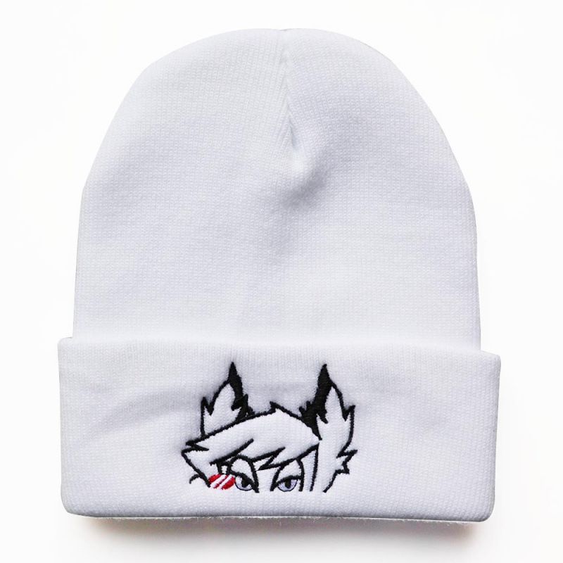 Bonnet en laine tricoté chaud pour homme et femme, idéal pour l'automne et l'hiver, avec broderie œil de renard style anime._voghion.com