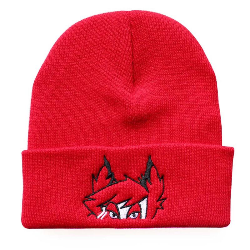 Bonnet en laine tricoté chaud pour homme et femme, idéal pour l'automne et l'hiver, avec broderie œil de renard style anime._voghion.com
