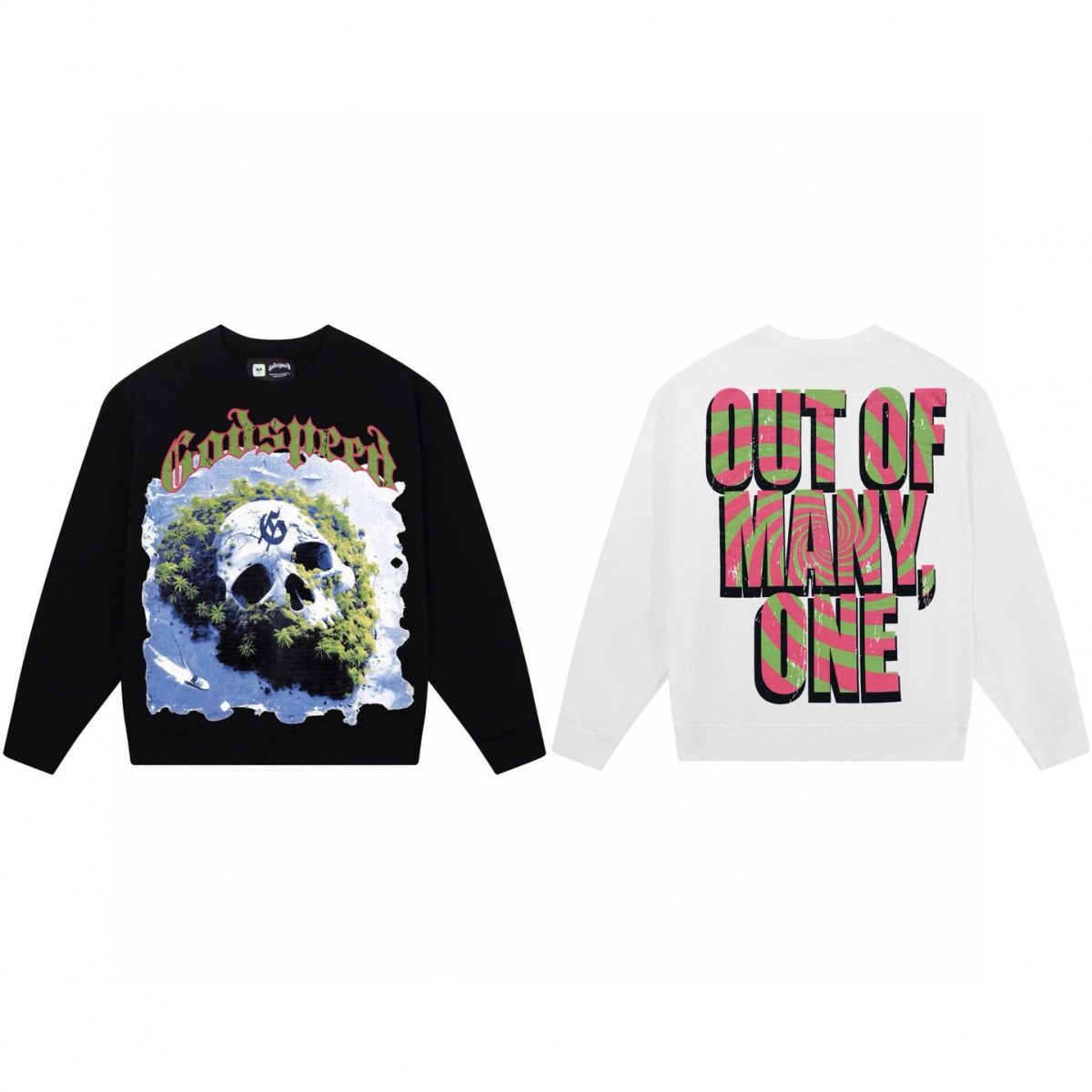 High Street Skull Print Sweatshirt, Round Neck, Loose Fit, Unisex, Long Sleeve, New Heavy Cotton_viptrois.com