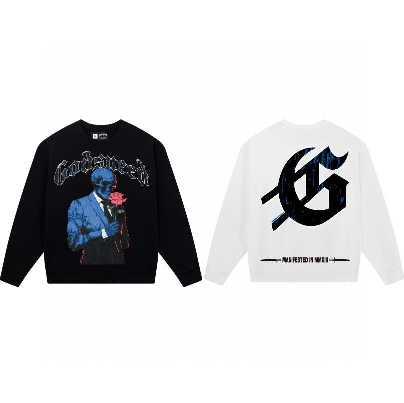 Trendy Brand Skull Rose Heavy Cotton Unisex High Street Crew Neck Long Sleeve Sweatshirt_viptrois.com