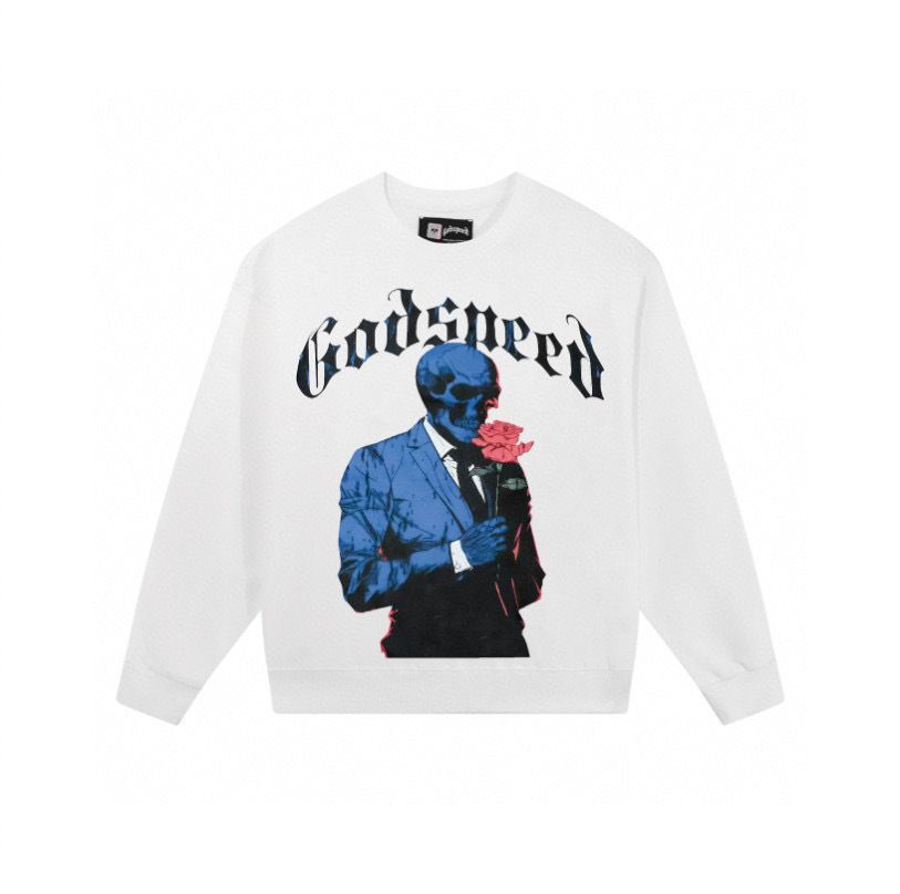 Trendy Brand Skull Rose Heavy Cotton Unisex High Street Crew Neck Long Sleeve Sweatshirt_viptrois.com