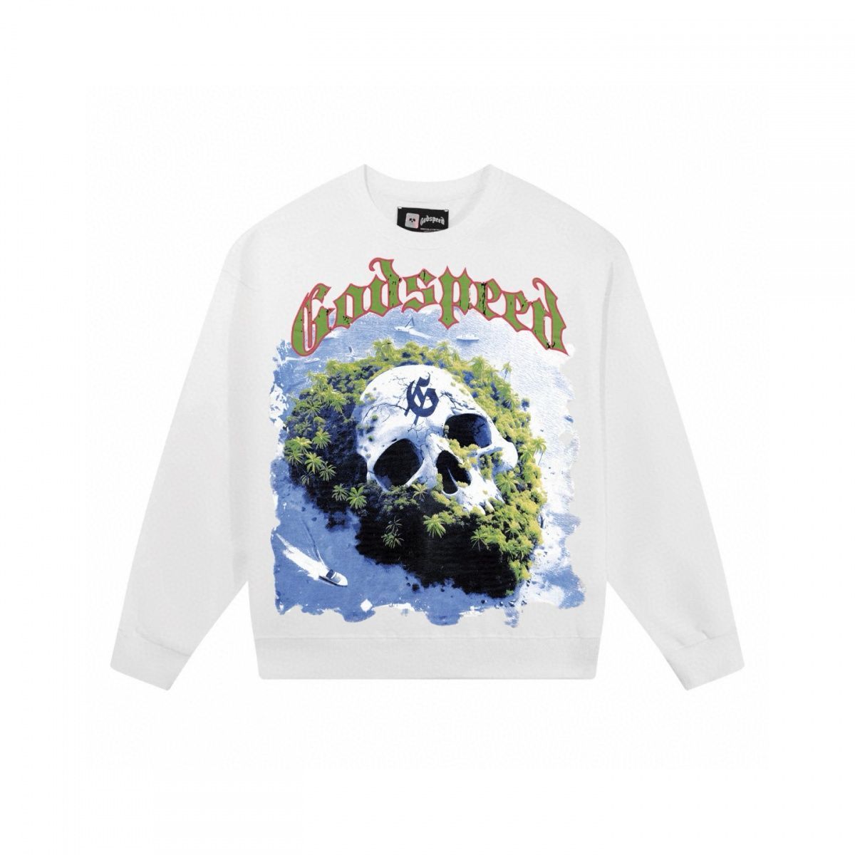 High Street Skull Print Sweatshirt, Round Neck, Loose Fit, Unisex, Long Sleeve, New Heavy Cotton_viptrois.com