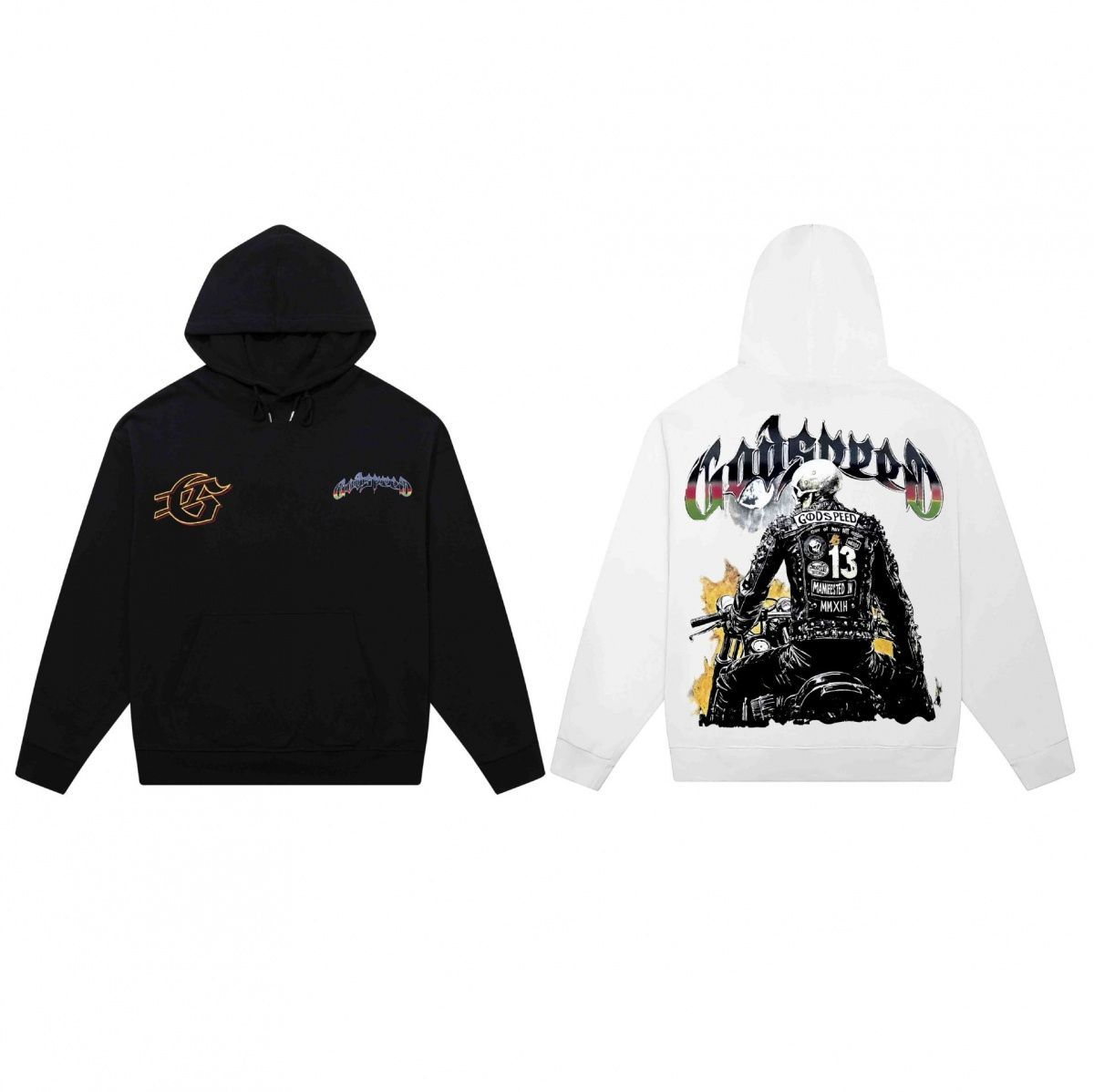 Skull Print Heavy Cotton Unisex High Street Hooded Sweatshirt Long Sleeve Fashion_voghion.com