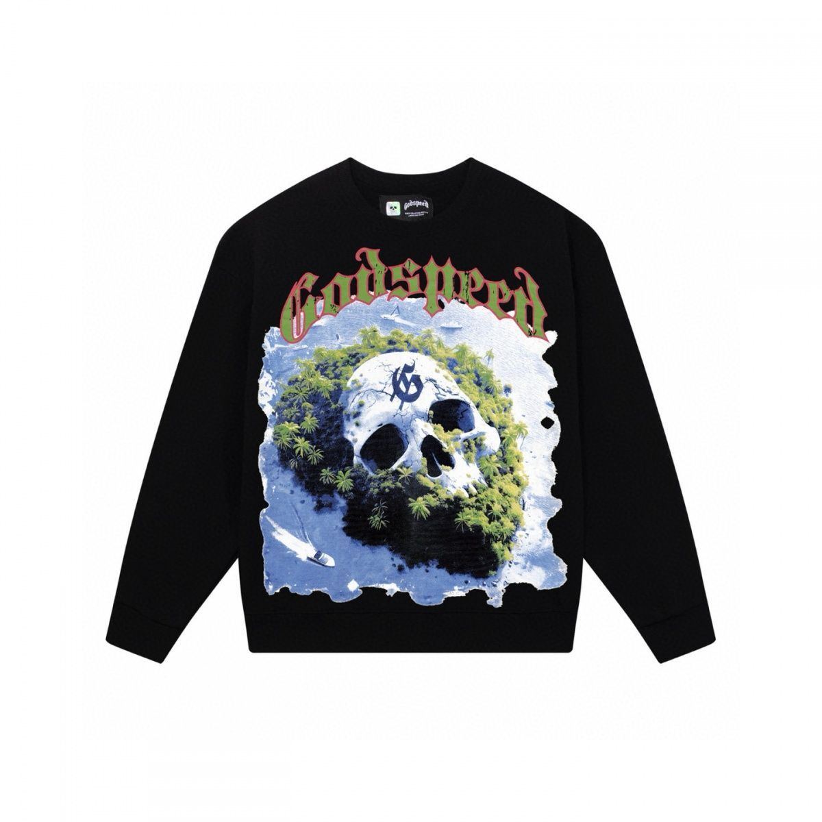 High Street Skull Print Sweatshirt, Round Neck, Loose Fit, Unisex, Long Sleeve, New Heavy Cotton_viptrois.com