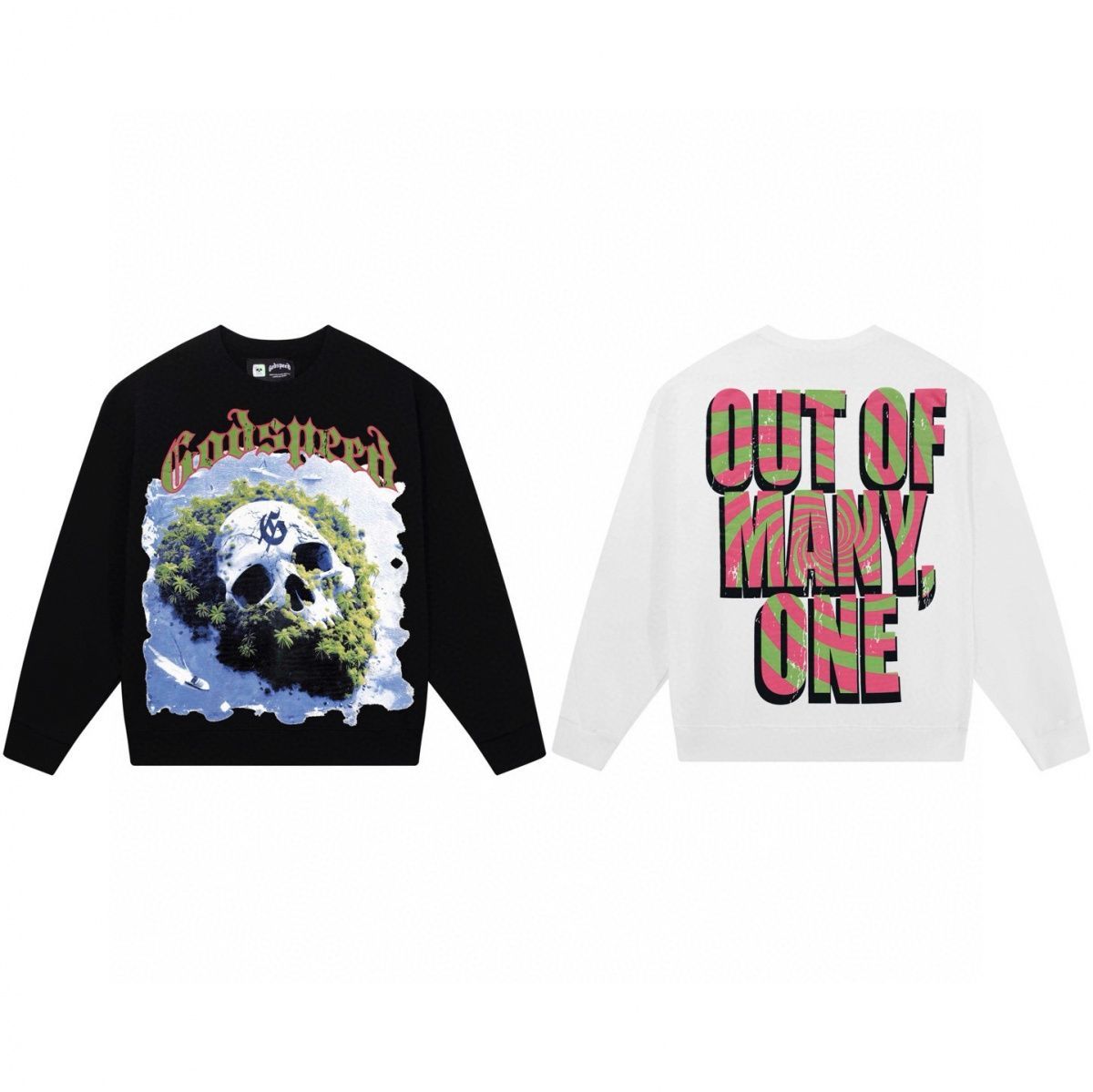High Street Skull Print Sweatshirt, Round Neck, Loose Fit, Unisex, Long Sleeve, New Heavy Cotton_viptrois.com
