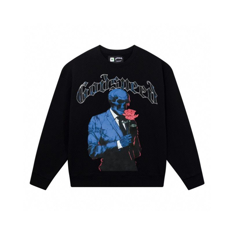 Trendy Brand Skull Rose Heavy Cotton Unisex High Street Crew Neck Long Sleeve Sweatshirt_viptrois.com