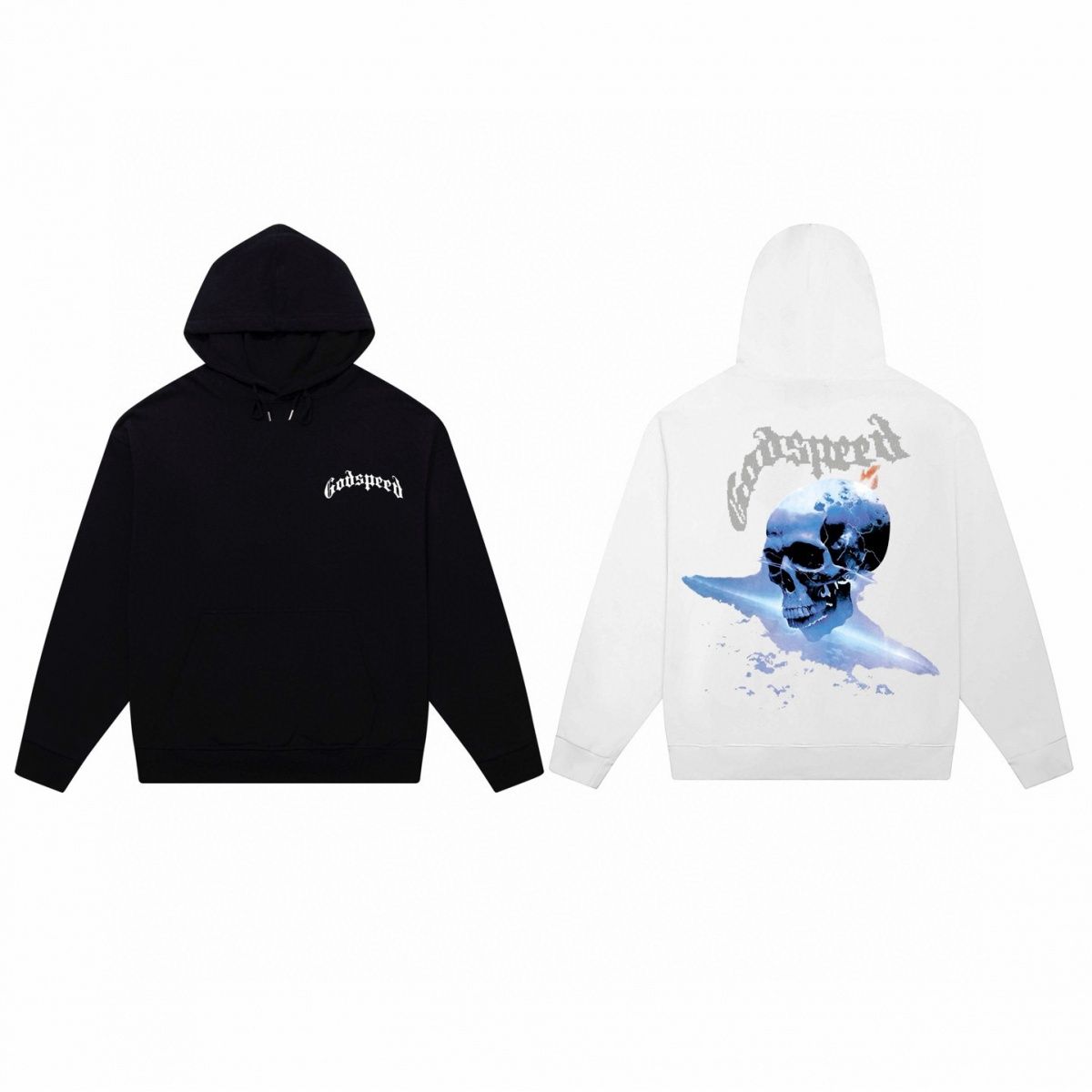 Brand Skull Print Heavy Cotton Unisex High Street Hooded Sweatshirt Long Sleeve Fashion_voghion.com