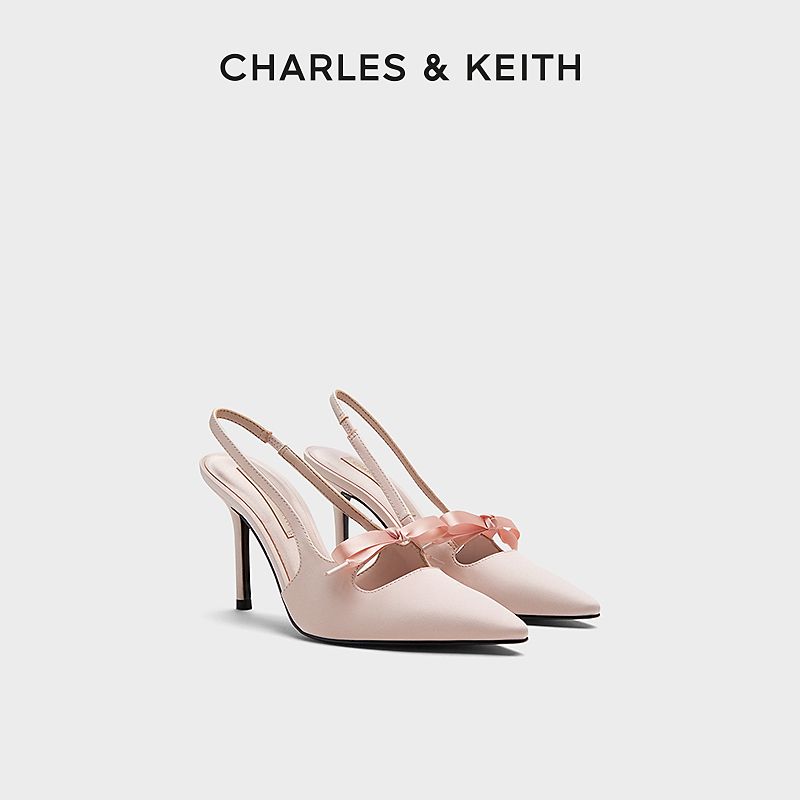CHARLES&KEITH25春季新品CK1-60361556缎面蝴蝶结尖头高跟凉鞋女