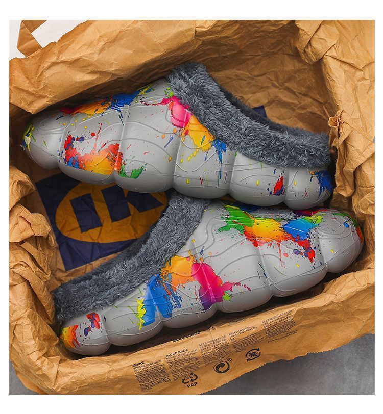 NOCOPY Winter New Slippers Men, Fleece-Lined And Thickened, Couples' Shoes, Soft Sole, Slip-On, Closed-Toe Cotton Shoes_voghion.com