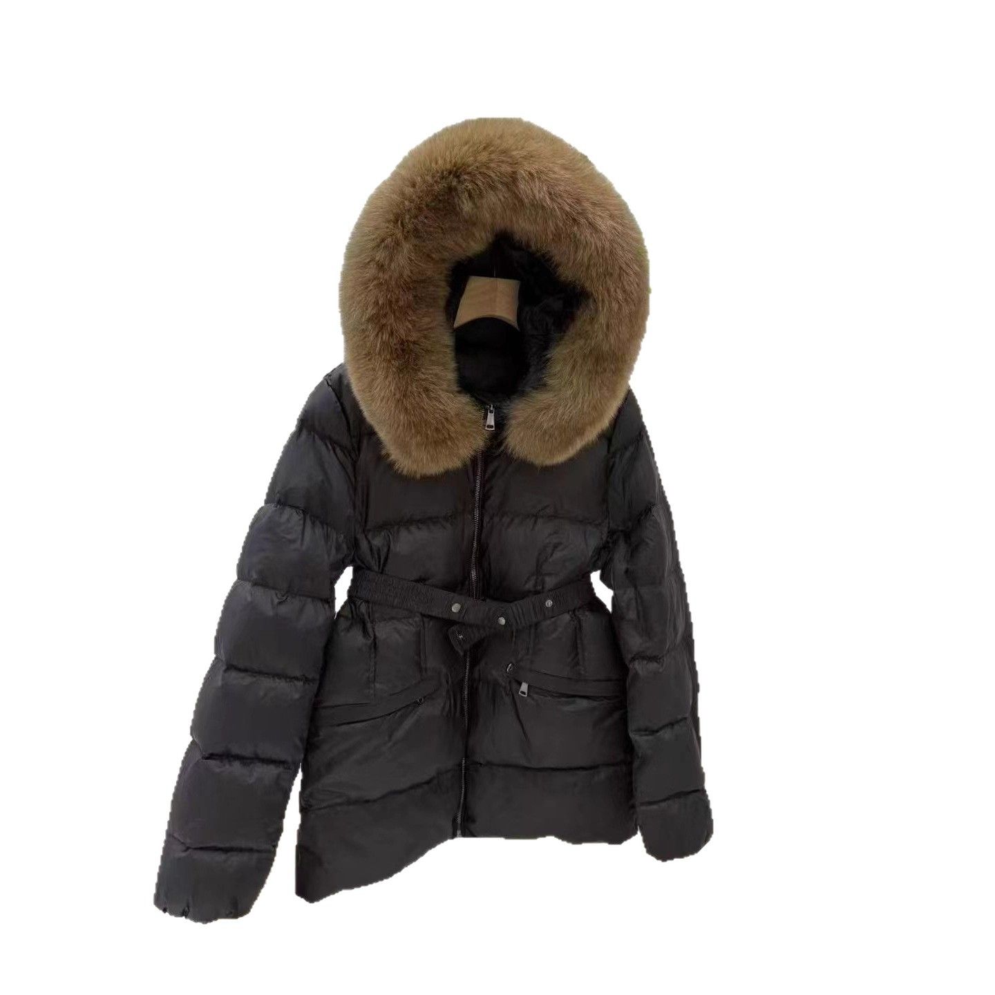 Mengjia Same Style Belt Waist Slimming Down Jacket Women Short Fox Fur Collar New Winter_voghion.com