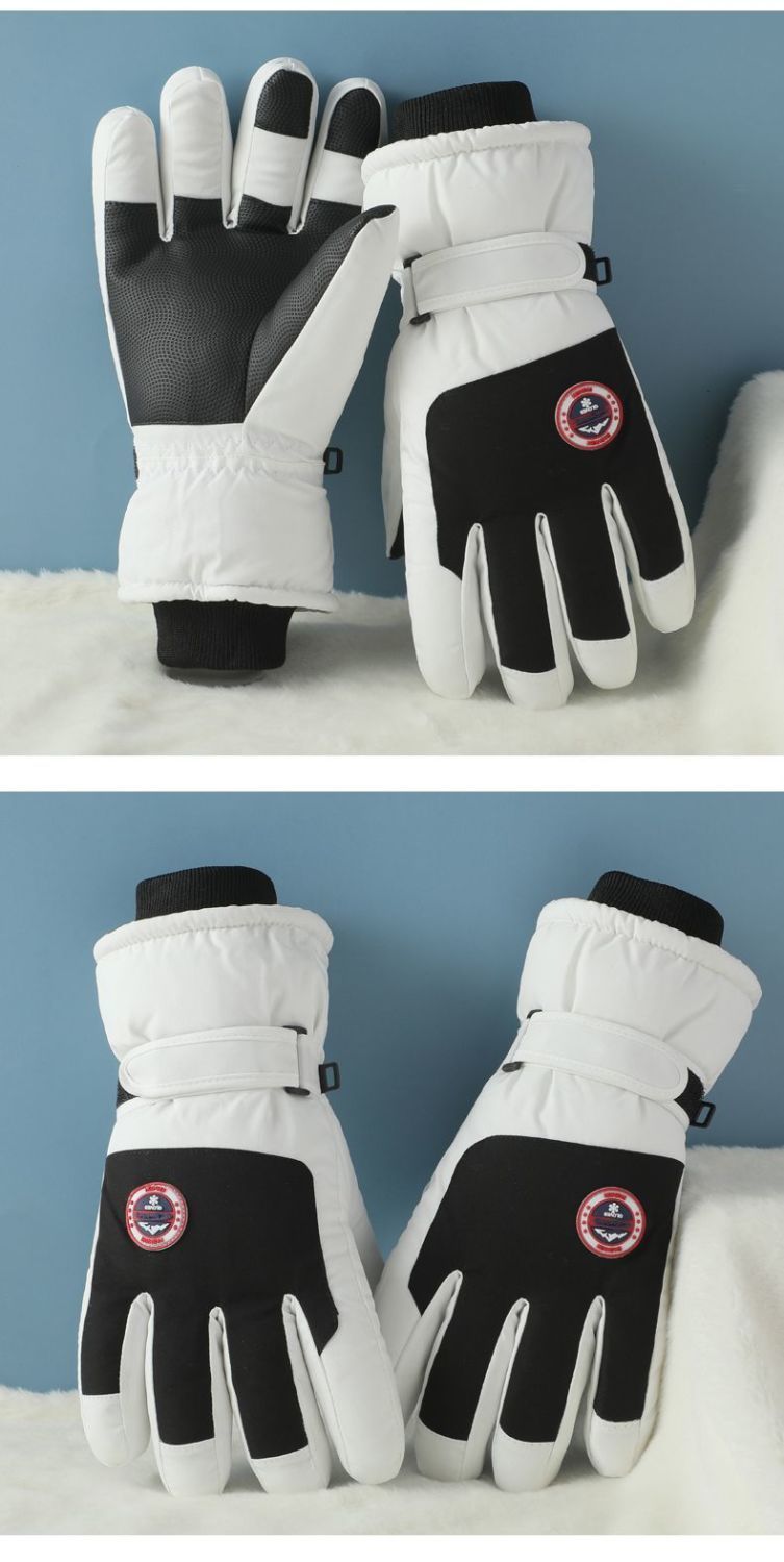 Warm Outdoor Ski Gloves For Men And Women, Winter Windproof Cold-Resistant Five-Finger Gloves, Fleece-Lined, Thickened,_voghion.com