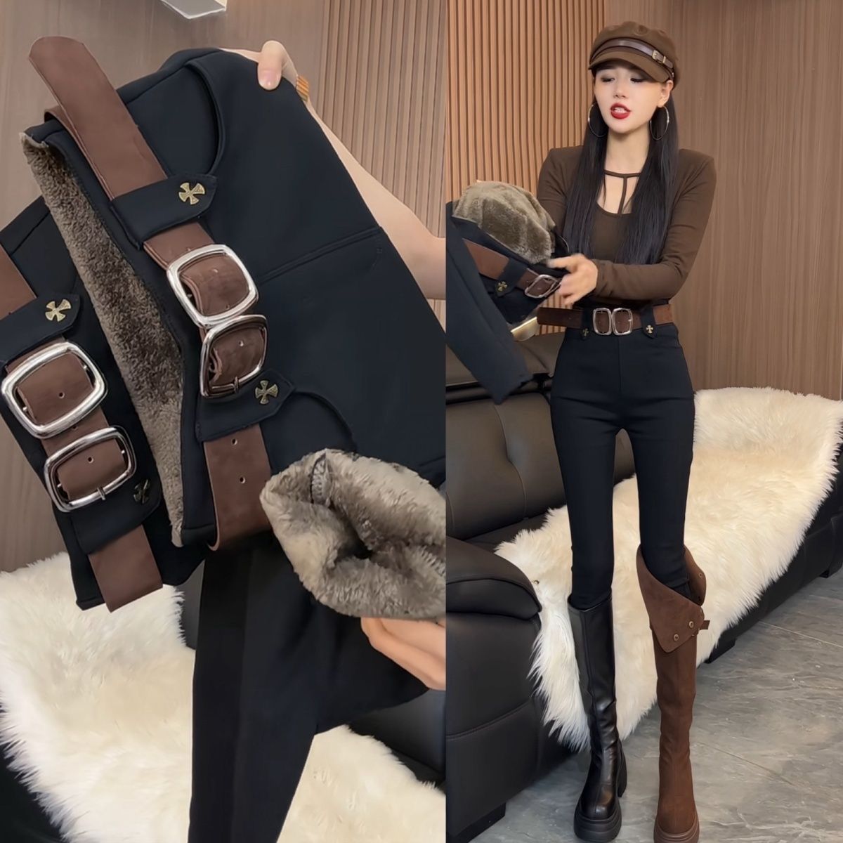 打底裤女2025秋冬新款外穿加绒高腰紧身弹力铅笔黑裤小脚裤子靴裤