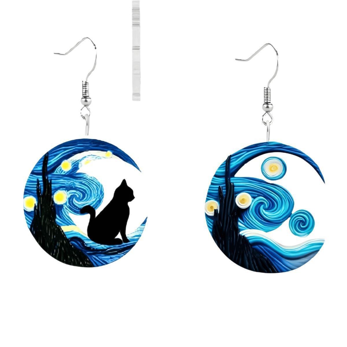 Pendientes de clip van gogh noche estrellada joyas artísticas_voghion.com
