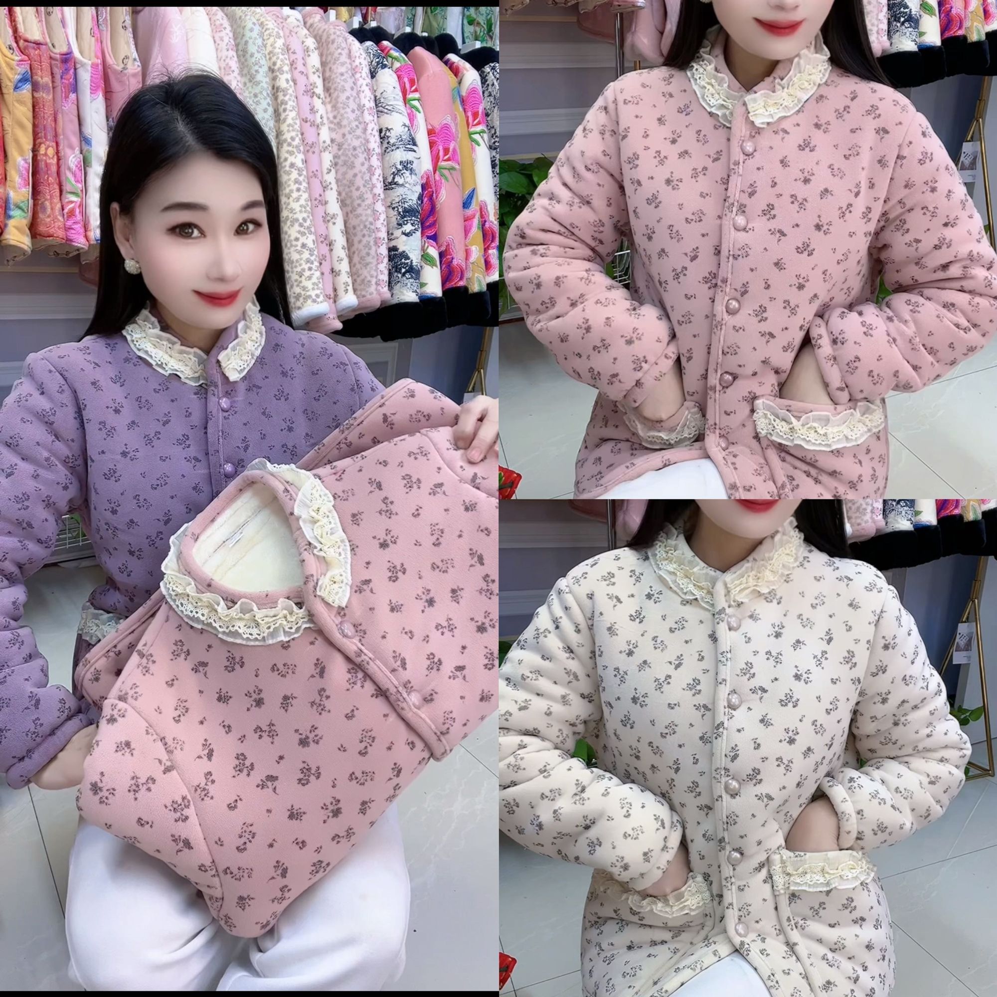 冬季新款(正版加厚特厚)外套女减龄公主领新中式国风棉服