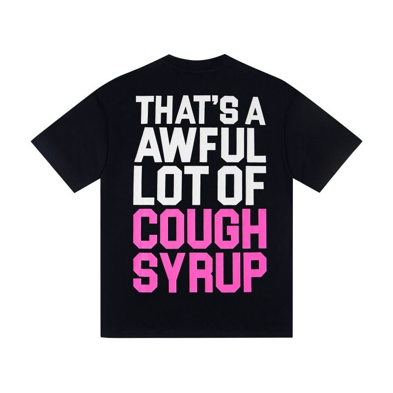 Graphic Letter Print Short Sleeve T Shirt Men Loose Crew Neck Casual Tee Hip Hop Streetwear Black Cotton Top Front Back Double Sided Printed T-shirt_viptrois.com