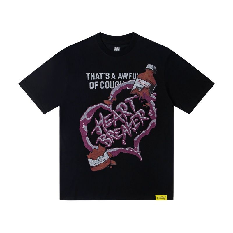 Graphic Letter Print Short Sleeve T Shirt Men Loose Crew Neck Casual Tee Hip Hop Streetwear Black Cotton Top Front Back Double Sided Printed T-shirt_viptrois.com