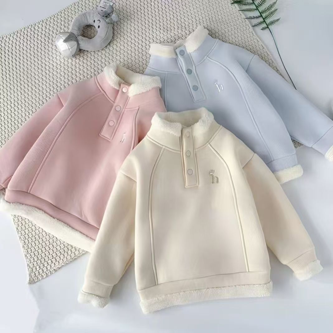 超厚羊驼绒男女童外套加绒新款儿童时髦卫衣冬装开衫中大童卫衣