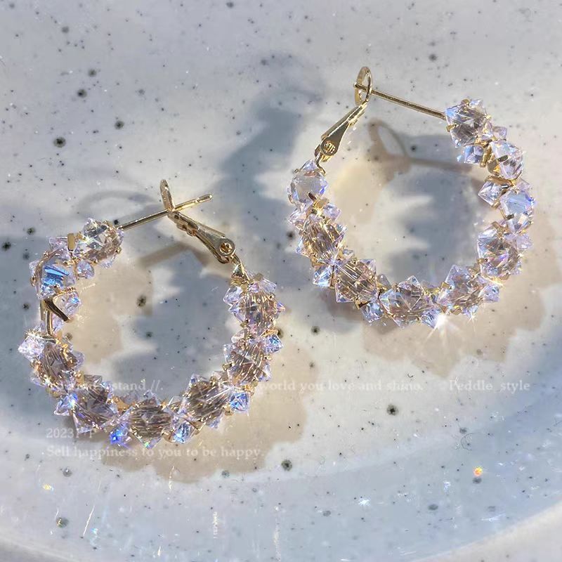 Shimmering Dazzling~ Sparkling Crystal Hoop Earrings, 2026 New Popular Model, Niche Style, Elegant And Light Luxury_voghion.com