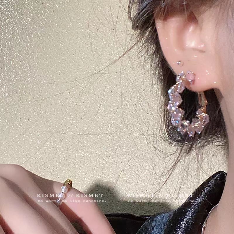 Shimmering Dazzling~ Sparkling Crystal Hoop Earrings, 2026 New Popular Model, Niche Style, Elegant And Light Luxury_voghion.com