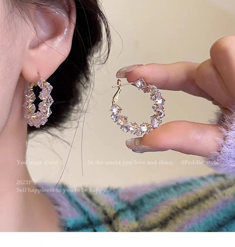Elegant Crystal Hoop Earrings Light Luxury Sparkling Jewellery_voghion.com