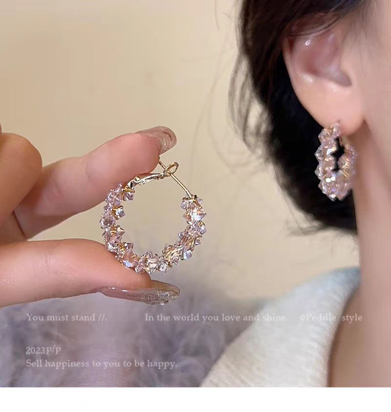 Elegant Crystal Hoop Earrings Light Luxury Sparkling Jewellery_voghion.com