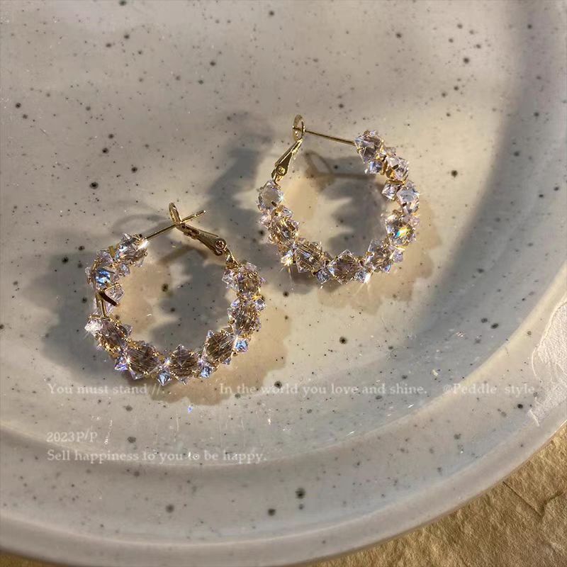 Shimmering Dazzling~ Sparkling Crystal Hoop Earrings, 2026 New Popular Model, Niche Style, Elegant And Light Luxury_voghion.com