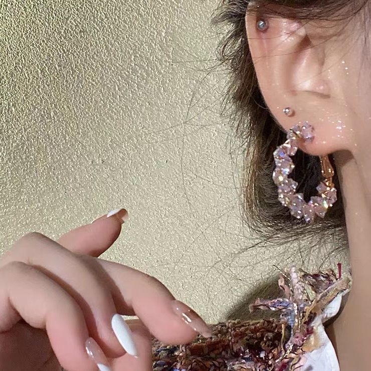 Shimmering Dazzling~ Sparkling Crystal Hoop Earrings, 2026 New Popular Model, Niche Style, Elegant And Light Luxury_voghion.com