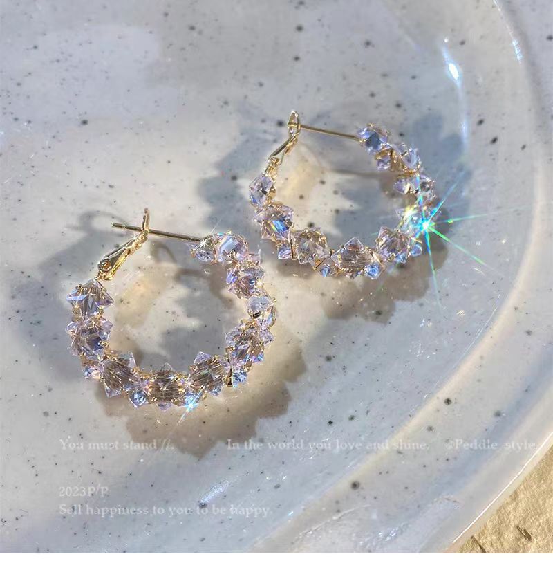 Elegant Crystal Hoop Earrings Light Luxury Sparkling Jewellery_voghion.com