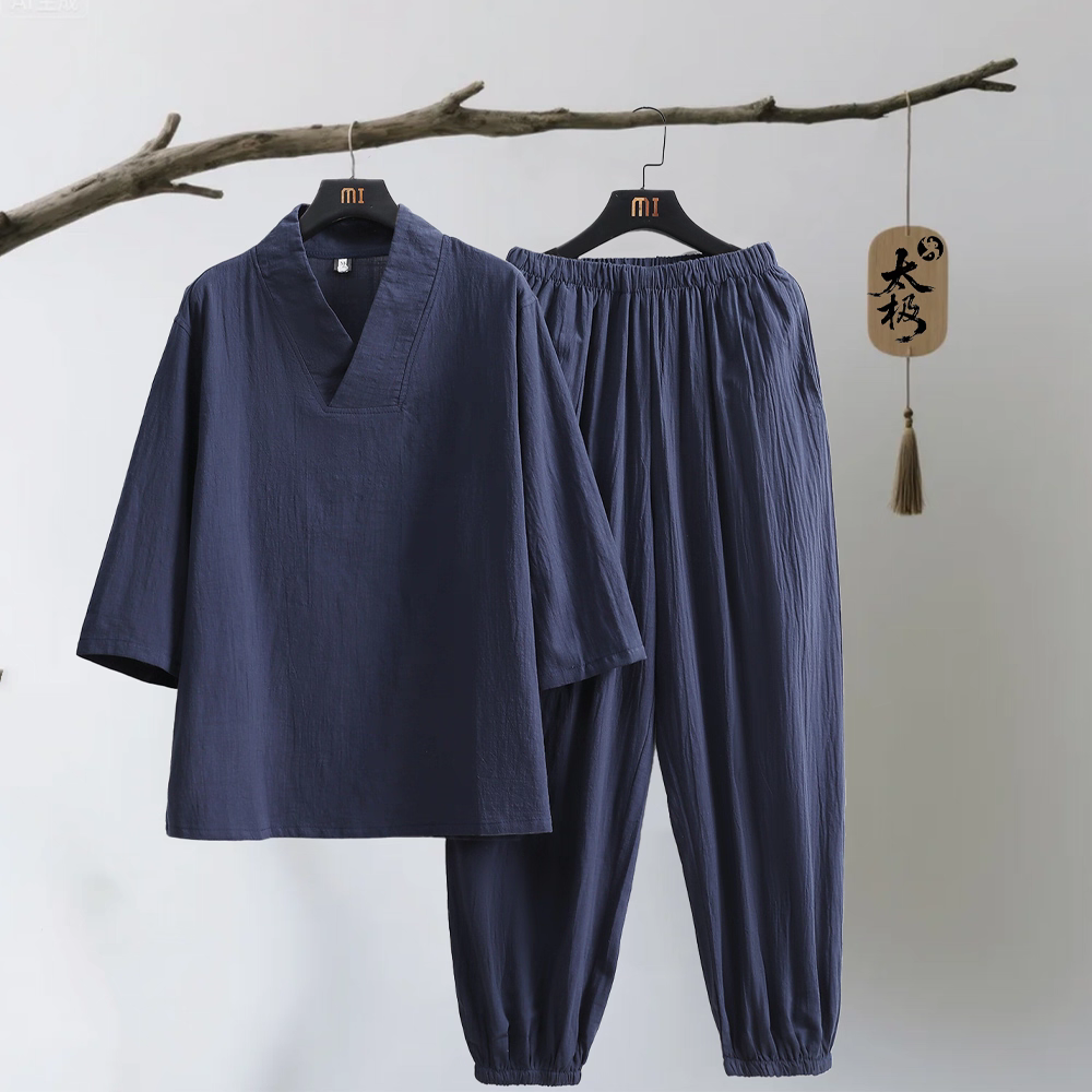 打坐禅修居士服男女新中式佛系禅意套装中国风唐装茶服大码300斤 2