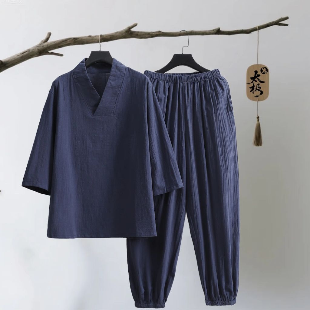 打坐禅修居士服男女新中式佛系禅意套装中国风唐装茶服大码300斤 detail 5