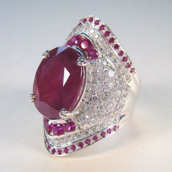 Verstellbare Ringgröße, erhältlich mit simuliertem Rubin-Inlay, 5-karätiger Silberring, europäisch-amerikanischer Stil_voghion.com