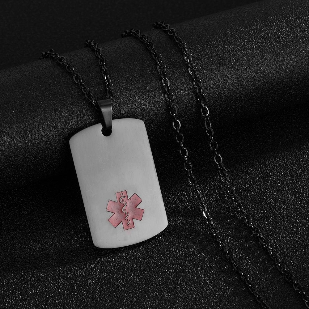 Colar com pingente de placa símbolo médico aço titânio_voghion.com