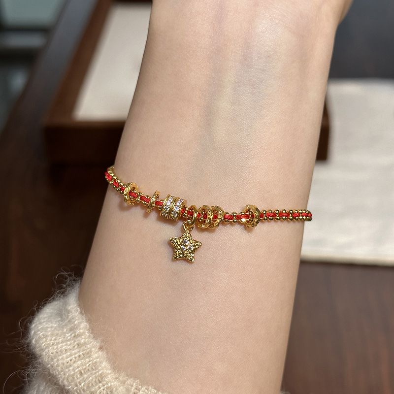 Traditional Gold-plated Red String Christmas Bracelet For Women_voghion.com