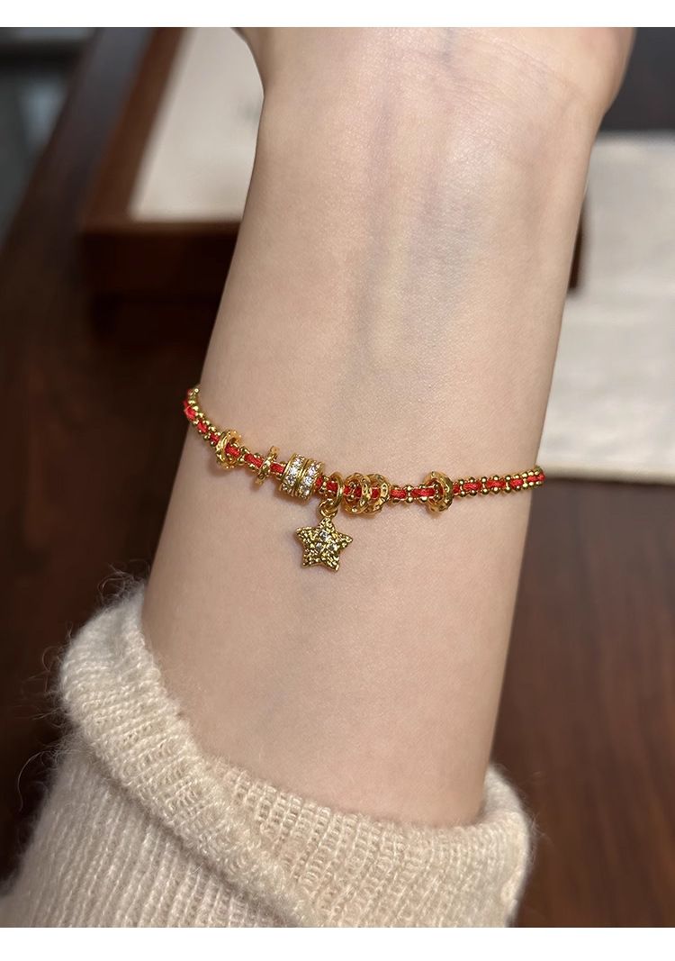 Traditional Gold-plated Red String Christmas Bracelet For Women_voghion.com