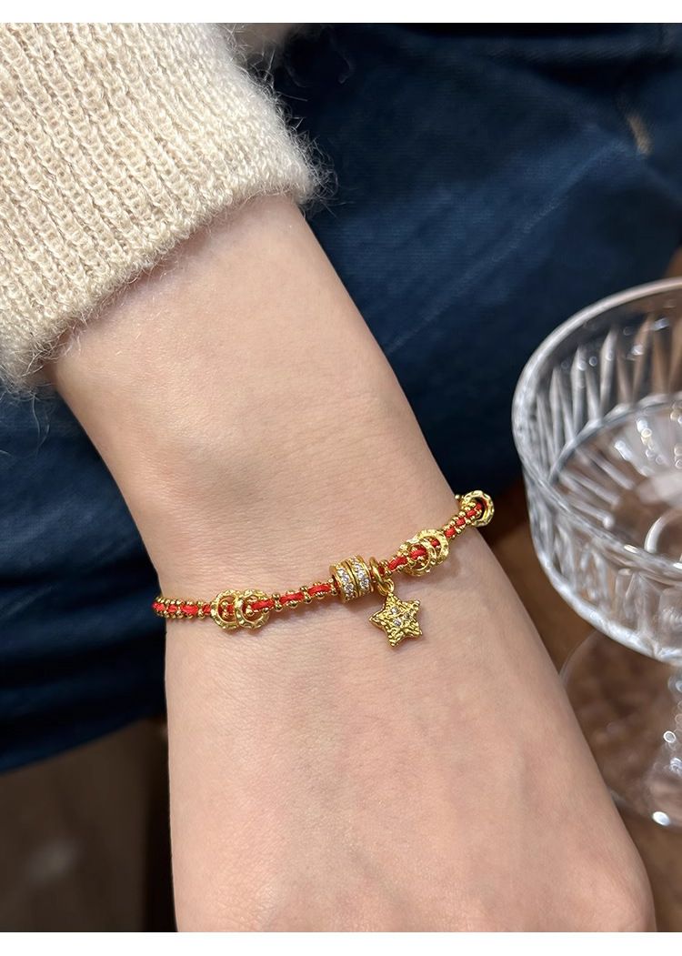 Traditional Gold-plated Red String Christmas Bracelet For Women_voghion.com