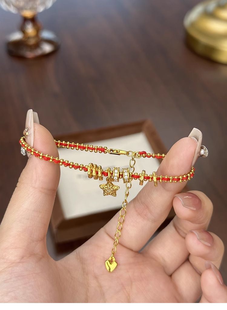 Traditional Gold-plated Red String Christmas Bracelet For Women_voghion.com