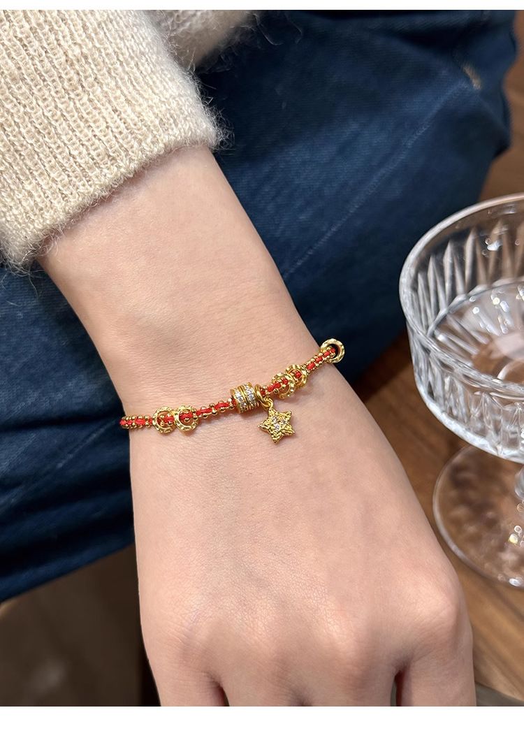 Traditional Gold-plated Red String Christmas Bracelet For Women_voghion.com