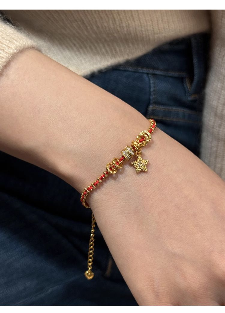 Traditional Gold-plated Red String Christmas Bracelet For Women_voghion.com